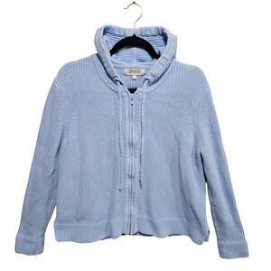 PURA CASHMERE 340 Cotton Fisherman Hoodie Sweater Full Zip Size Large Baby Blue